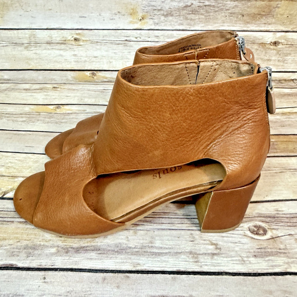 Gentle Souls Womens Cognac Brown Leather Charlene Peep Toe Block Heel Shoes 8M - Picture 4 of 8